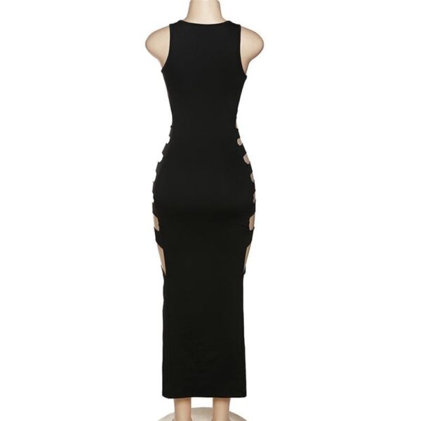 Hollow out solid slit sleeveless low cut cut out maxi dress - Image 6