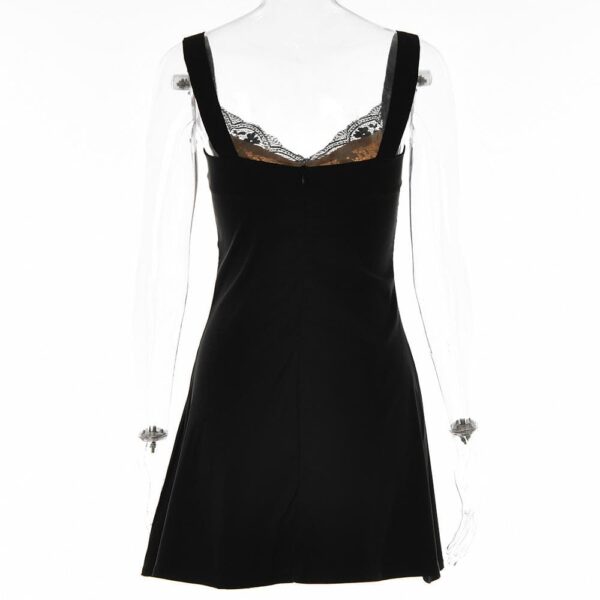Short sleeve solid lace hem zip-up backless mini dress - Image 5