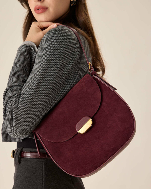 Wine Red Suede Shoulder Bag - Image 3