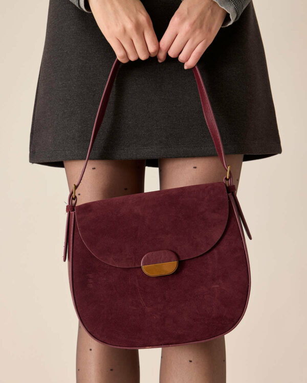 Wine Red Suede Shoulder Bag - Image 2