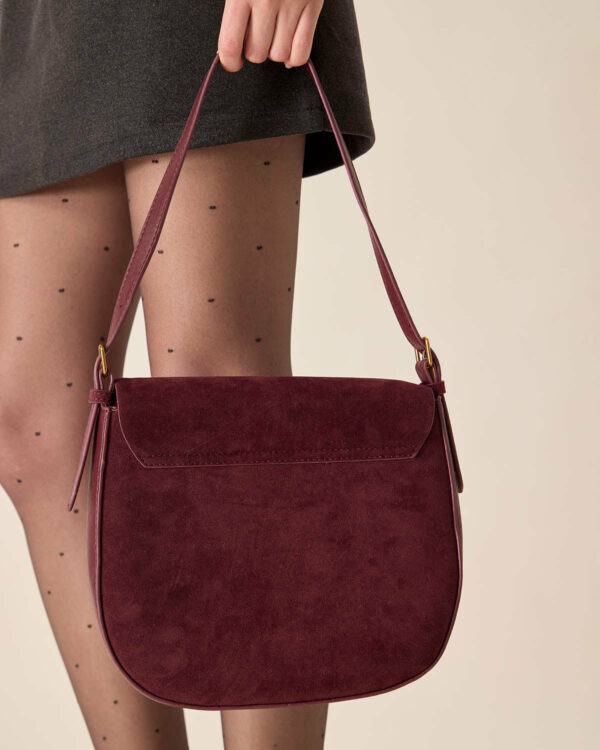 Wine Red Suede Shoulder Bag - Image 4