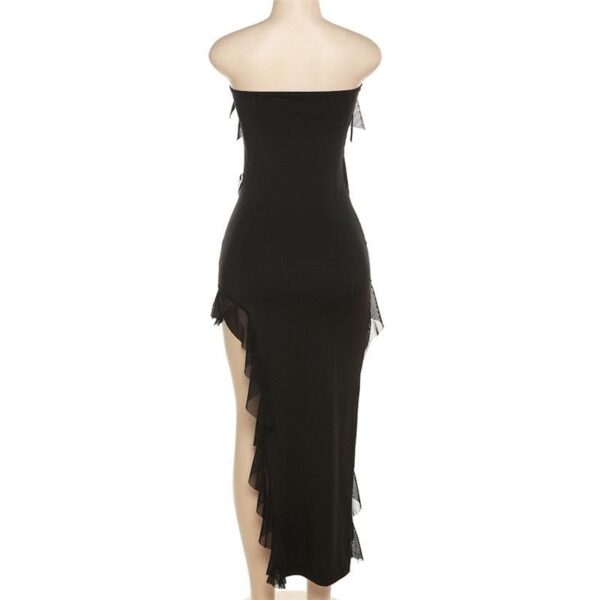 Irregular backless solid ruffle slit tube midi dress - Image 6