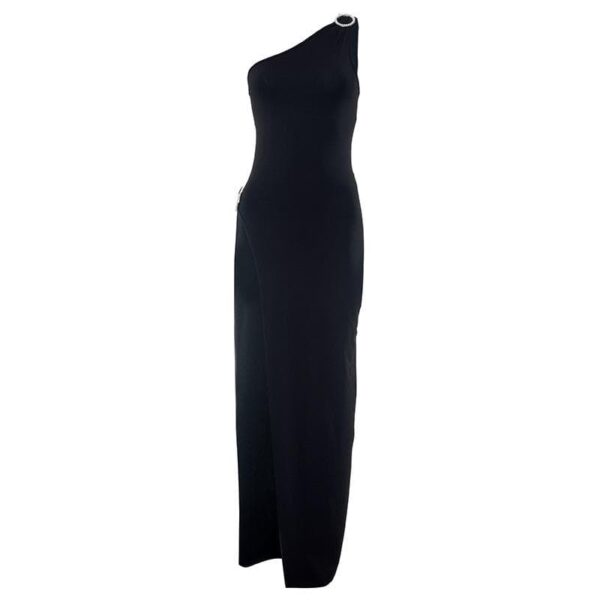 Buckle one shoulder slit irregular solid maxi dress - Image 3