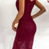 Women's Floral Lace Sleeveless Party Dresses Deep V Neck Bodycon Pencil Midi Dress - Image 3