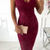 Women's Floral Lace Sleeveless Party Dresses Deep V Neck Bodycon Pencil Midi Dress - Image 4