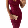 Women's Floral Lace Sleeveless Party Dresses Deep V Neck Bodycon Pencil Midi Dress - Image 5