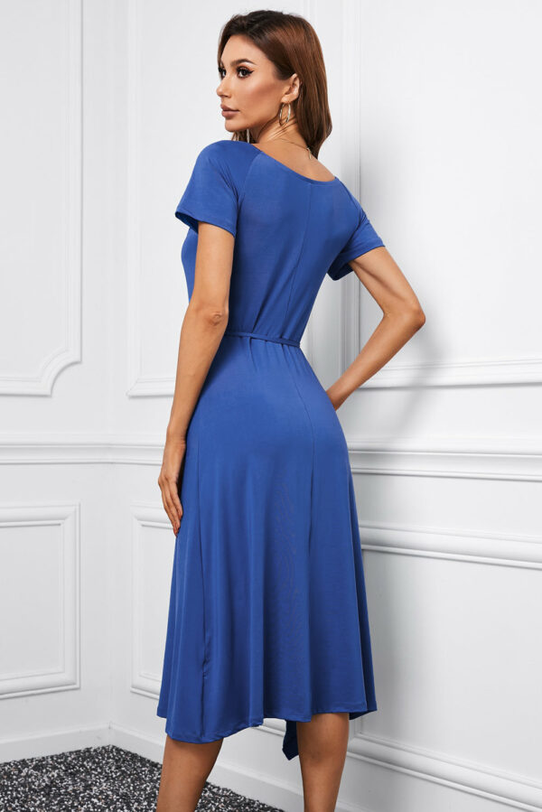 Women's Boho Wrap V Neck Dresses Short Sleeve Ruffle Summer Midi Dress - Image 2