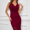 Women's Floral Lace Sleeveless Party Dresses Deep V Neck Bodycon Pencil Midi Dress