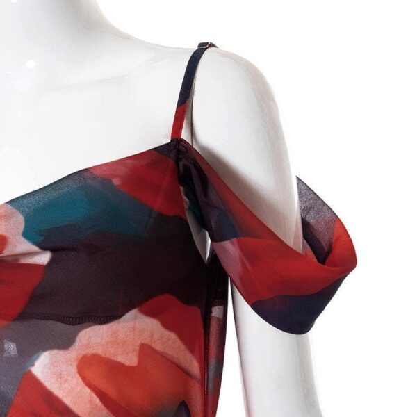 Off shoulder see through chiffon print maxi dress - Image 6