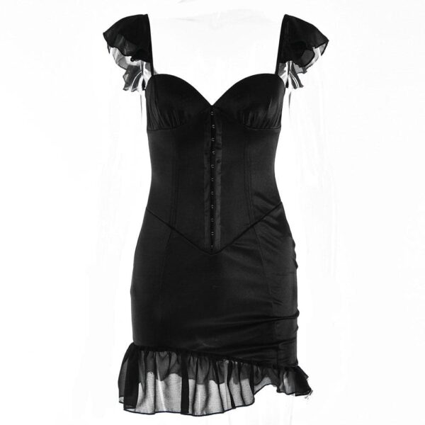 Solid ruched cap sleeve ruffle button mini dress - Image 2