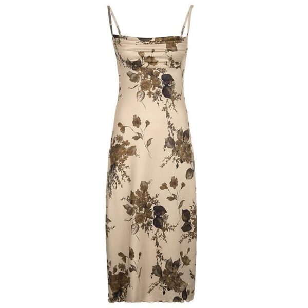 Sleeveless backless cowl neck flower pattern cami dress - Image 2