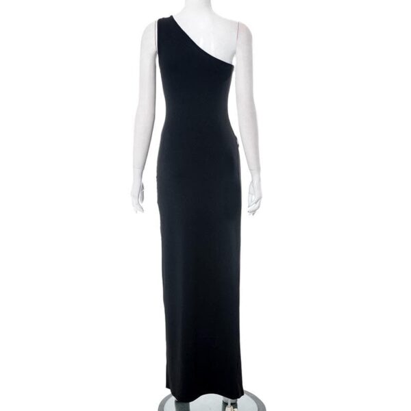 Buckle one shoulder slit irregular solid maxi dress - Image 6