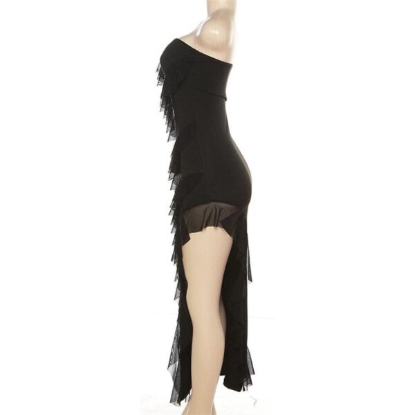 Irregular backless solid ruffle slit tube midi dress - Image 5
