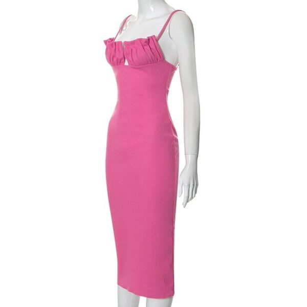 Sleeveless solid ruched ribbed backless cami dress - Image 4