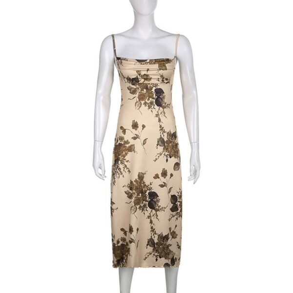 Sleeveless backless cowl neck flower pattern cami dress - Image 3