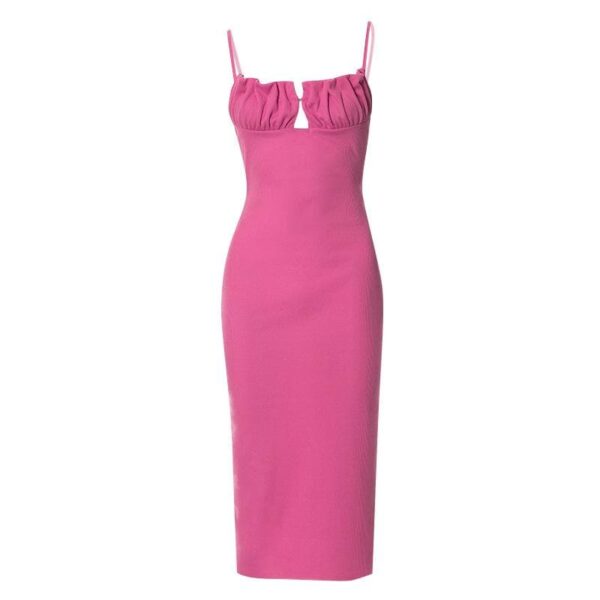 Sleeveless solid ruched ribbed backless cami dress - Image 2
