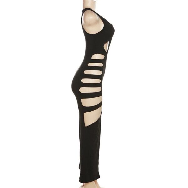 Hollow out solid slit sleeveless low cut cut out maxi dress - Image 5
