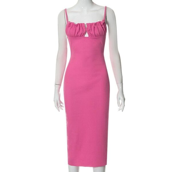 Sleeveless solid ruched ribbed backless cami dress - Image 3