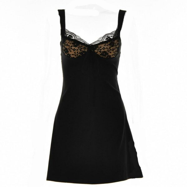 Short sleeve solid lace hem zip-up backless mini dress - Image 2