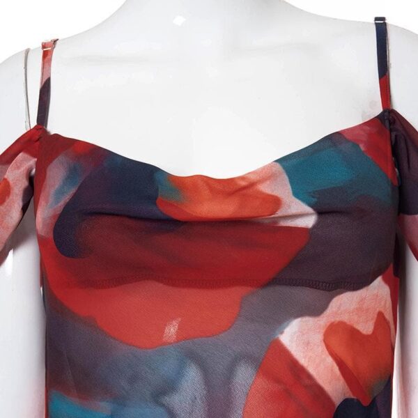 Off shoulder see through chiffon print maxi dress - Image 7