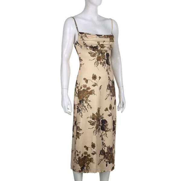 Sleeveless backless cowl neck flower pattern cami dress - Image 4