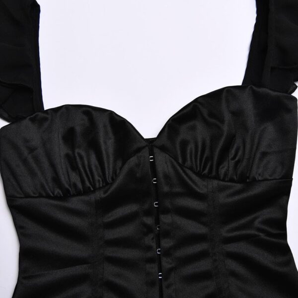 Solid ruched cap sleeve ruffle button mini dress - Image 6