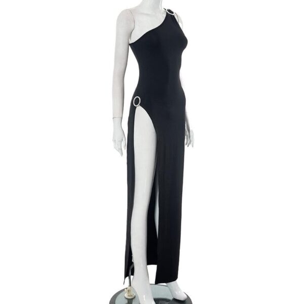 Buckle one shoulder slit irregular solid maxi dress - Image 5