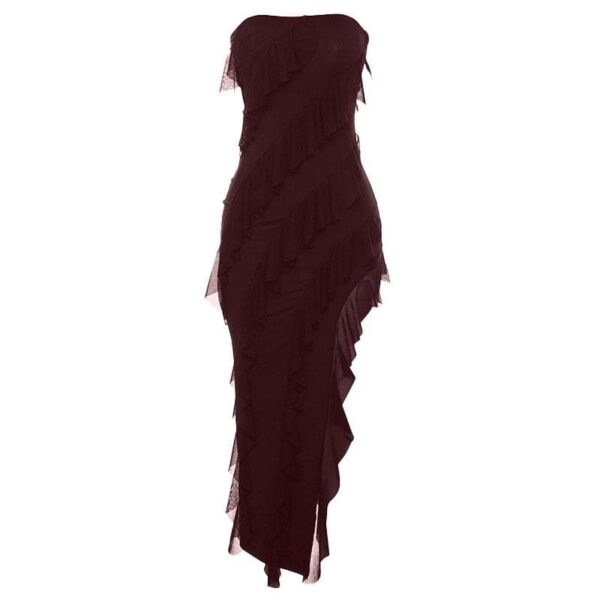 Irregular backless solid ruffle slit tube midi dress - Image 10