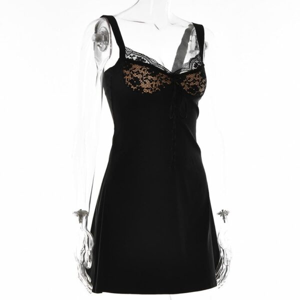 Short sleeve solid lace hem zip-up backless mini dress - Image 4