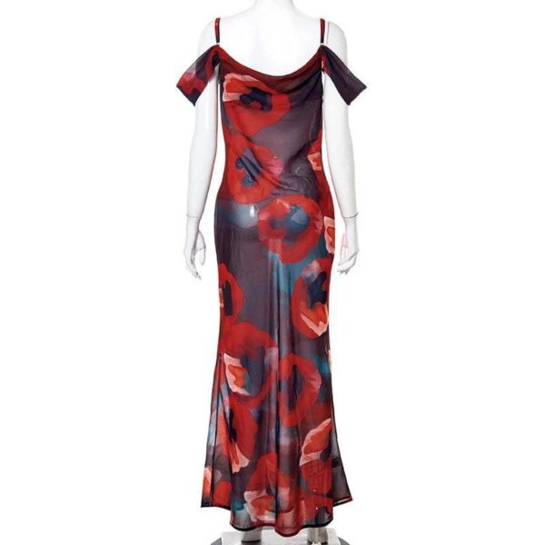 Off shoulder see through chiffon print maxi dress - Image 5