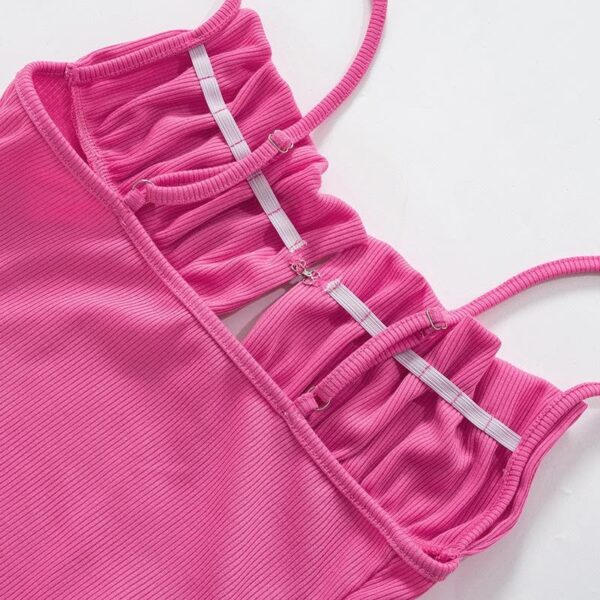 Sleeveless solid ruched ribbed backless cami dress - Image 7
