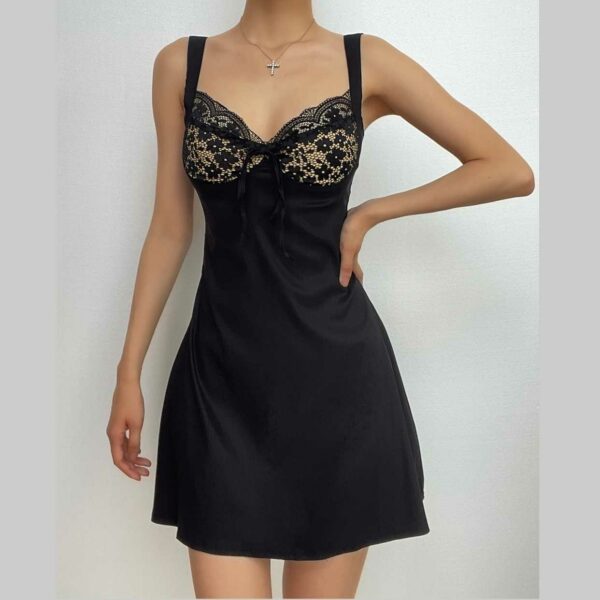 Short sleeve solid lace hem zip-up backless mini dress - Image 10