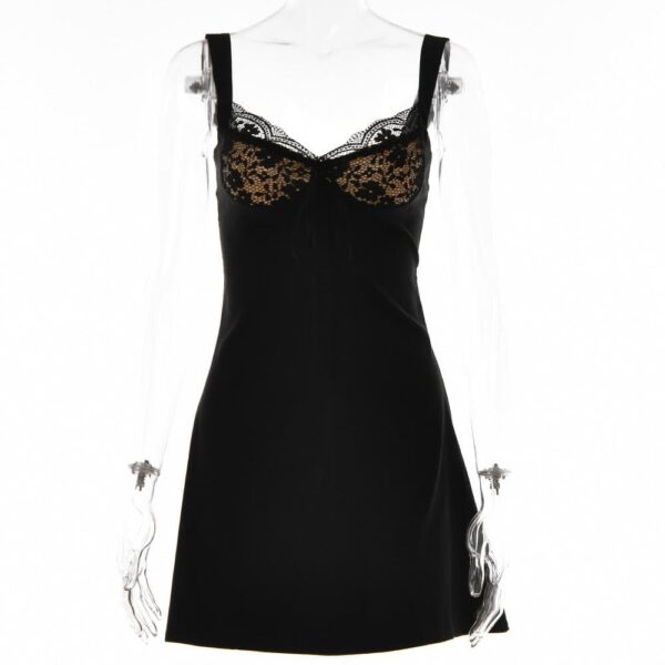 Short sleeve solid lace hem zip-up backless mini dress - Image 3