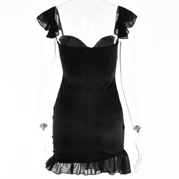 Solid ruched cap sleeve ruffle button mini dress - Image 5