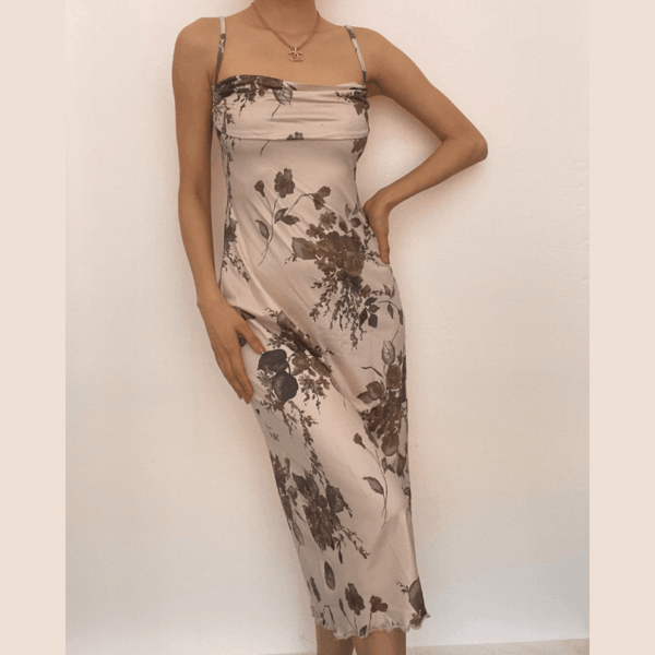 Sleeveless backless cowl neck flower pattern cami dress - Image 9