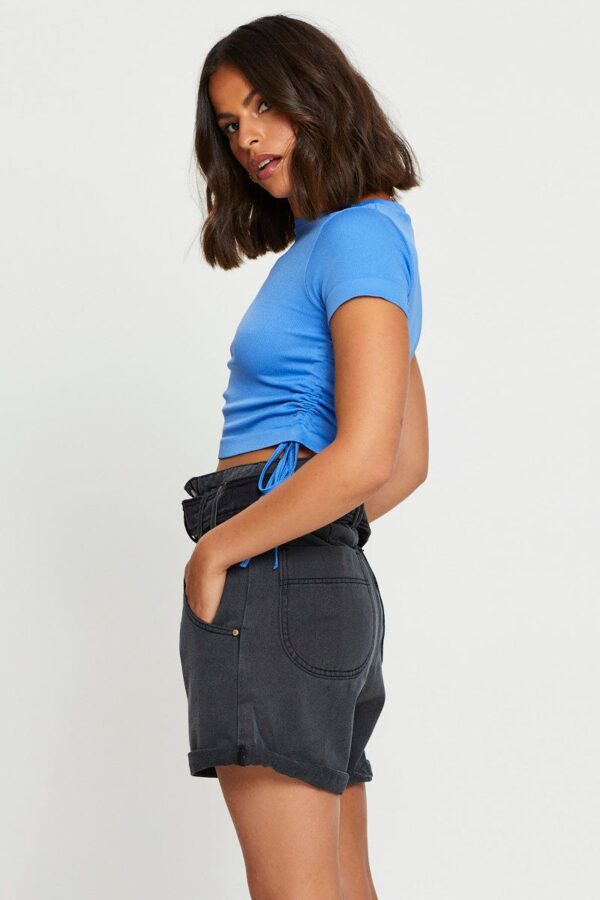 Black Belted Denim Shorts High Rise - Image 4
