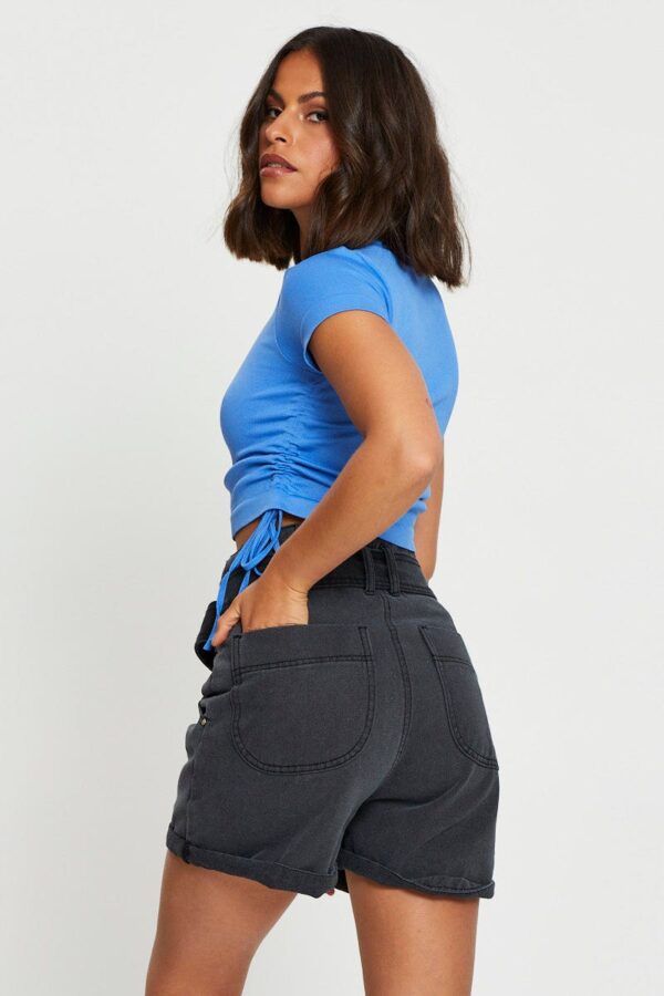 Black Belted Denim Shorts High Rise - Image 5