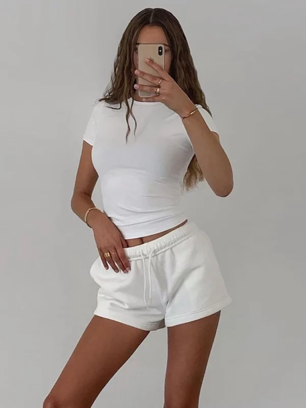 2023 Spring New Short Sleeve T-Shirt Women Solid Simple Casual Soft All-Match Hot Basic Crop Tops Tees Summer Fashion - Image 4