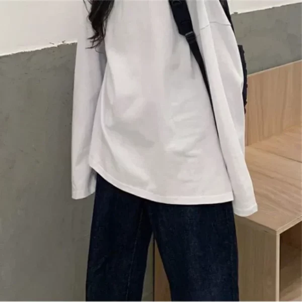 Harajuku Long T Shirt Spring Autumn Solid Simple Oversized T-shirt for Women Goth T-shirts Split White Black Long Sleeve Tops - Image 4