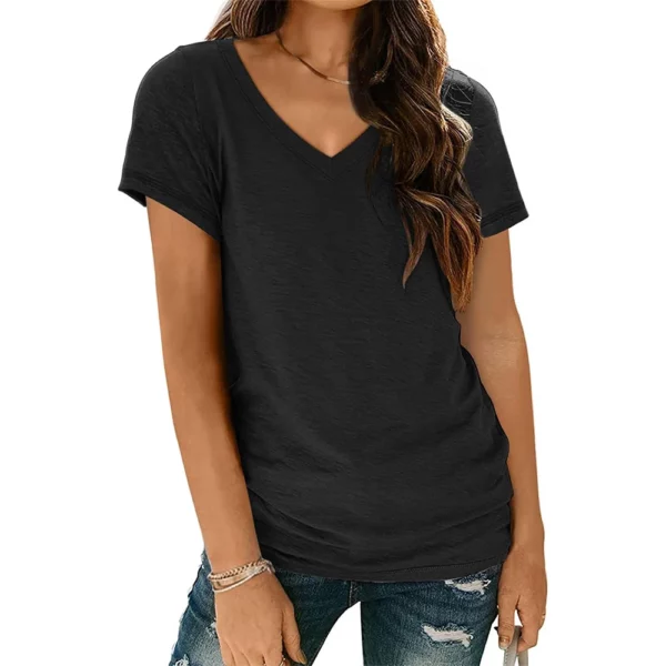 T Shirts Short Sleeve V Neck Tees for Women Fashion Tops Trendy Lightweight Soft Casual Summer Outfits Clothes 2024 - Image 2