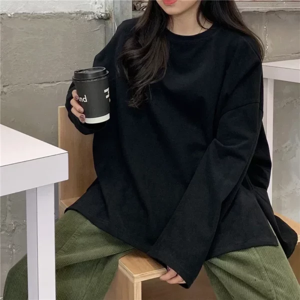 Harajuku Long T Shirt Spring Autumn Solid Simple Oversized T-shirt for Women Goth T-shirts Split White Black Long Sleeve Tops - Image 3