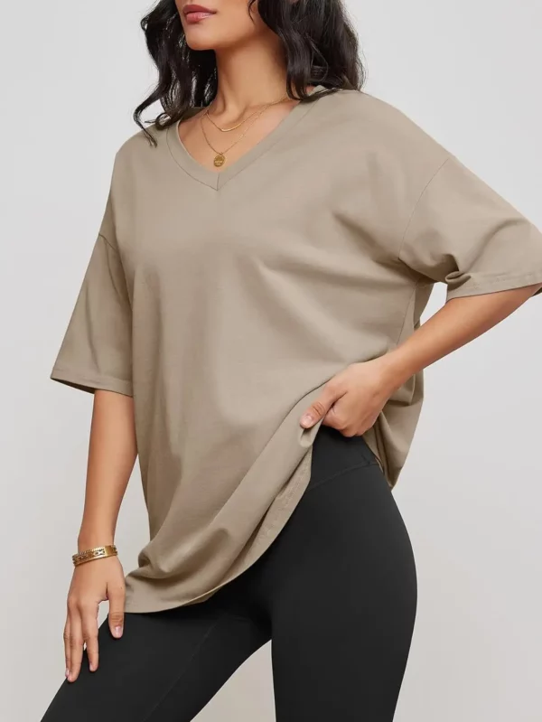 Womens Oversized T Shirts V Neck Tees Half Sleeve Cozy Comfy Tunic 2024 Y2K Tops Casual - Image 3
