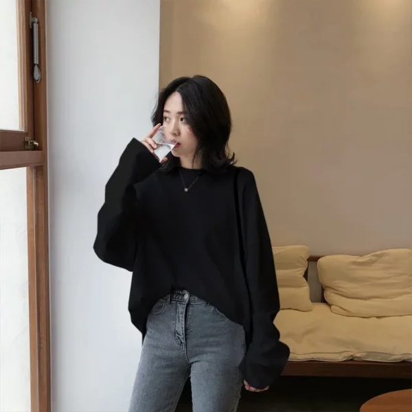 spring autumn Solid Simple oversized tshirt harajuku long T Shirt Women kawaii T-shirts Women 90s White yellow long Sleeve Tops - Image 6