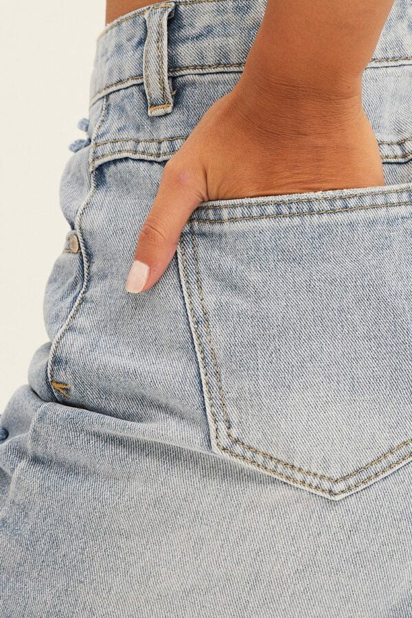 Blue Denim Shorts Knee Length High Rise - Image 6