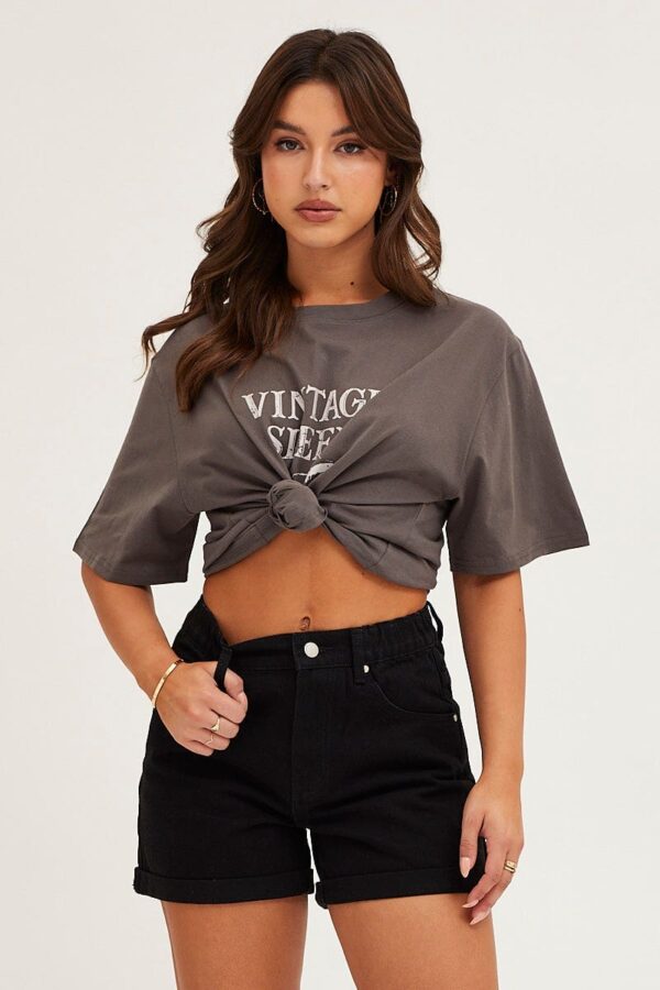 Black High Rise Relaxed Denim Shorts - Image 2
