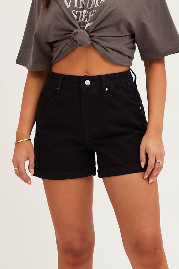 Black High Rise Relaxed Denim Shorts - Image 3