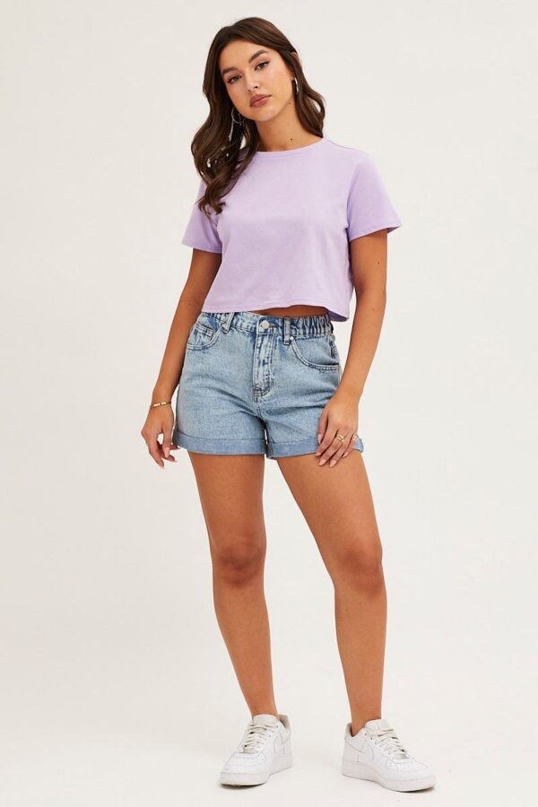 Blue High Rise Relaxed Denim Shorts - Image 3