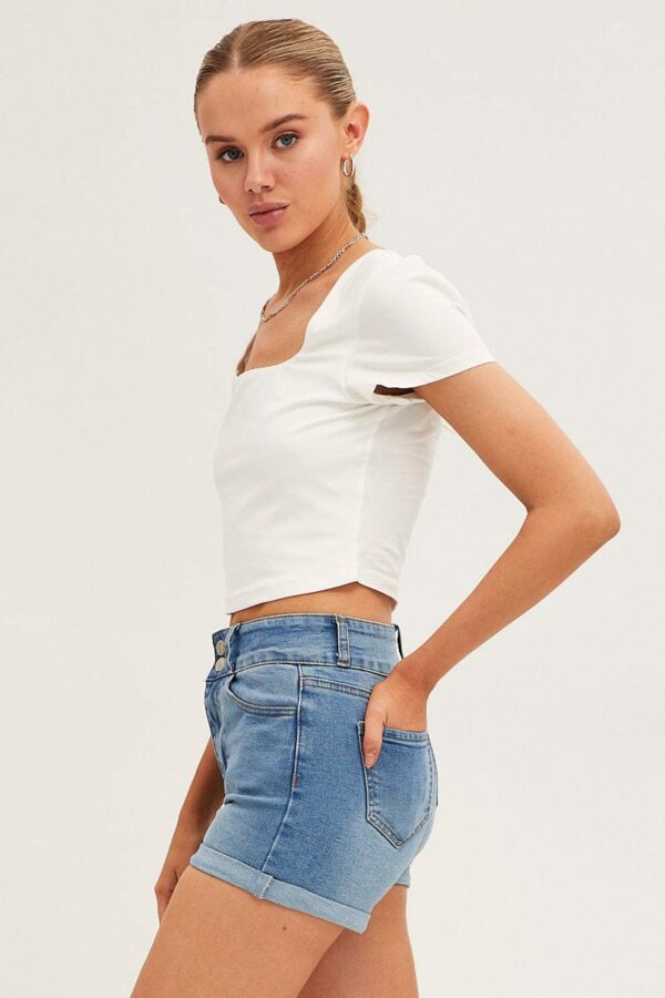 Blue Denim Shorts Skinny High Rise - Image 4