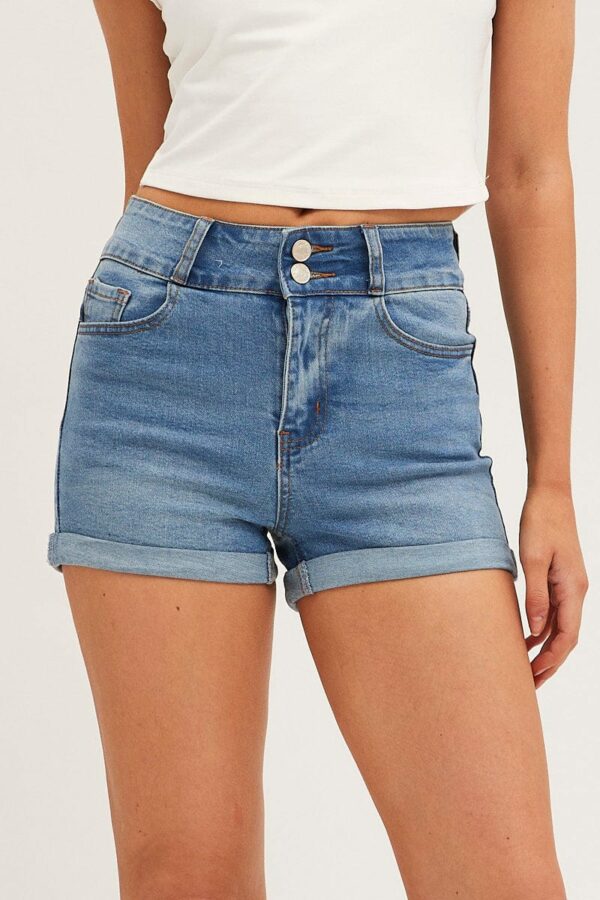 Blue Denim Shorts Skinny High Rise - Image 2