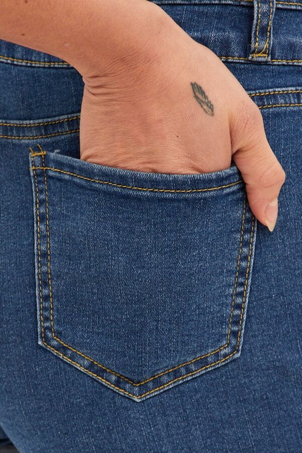Blue High Waist 3 Button Stretch Denim Shorts - Image 6